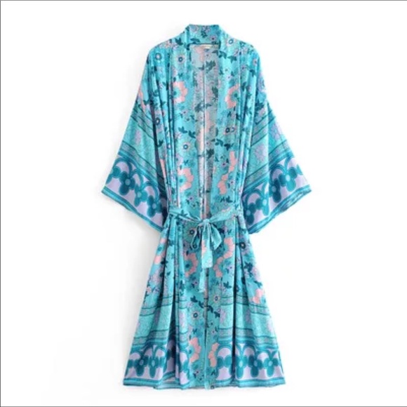 Tops - Beautiful Boho teal cotton kimono